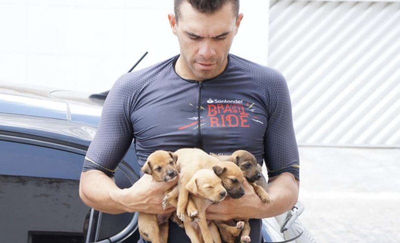  Cyclist Finds Abandoned Puppies And Carries Them To Safety In His Shirt